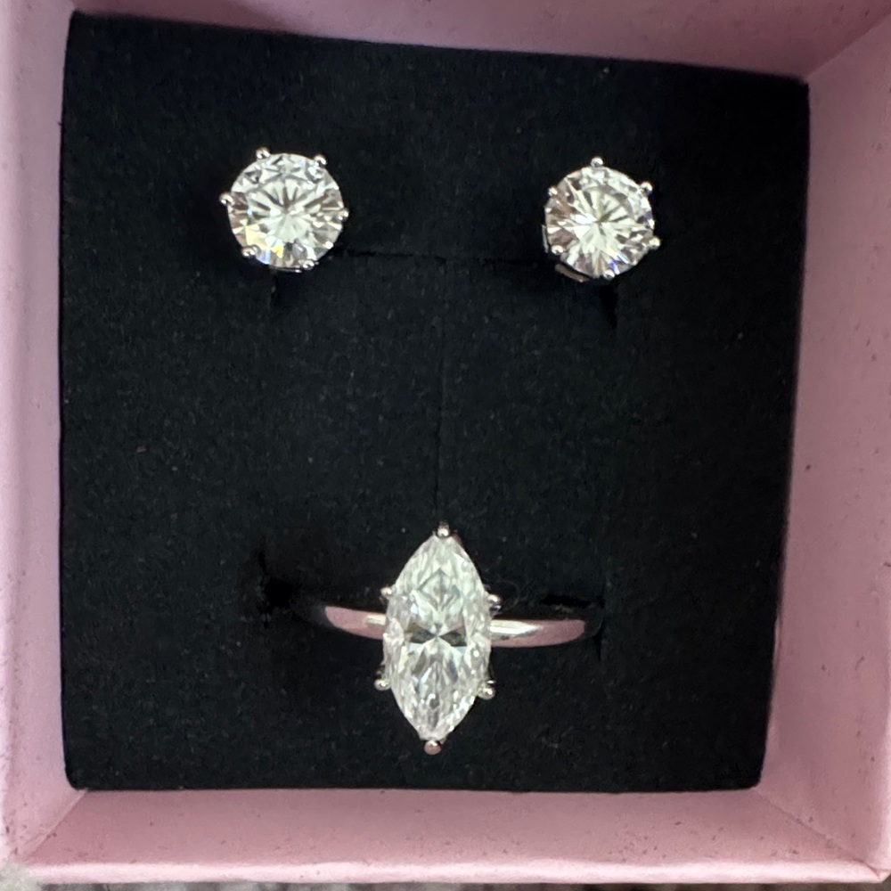 Certified Moissanite Stud Earrings and Ring Set